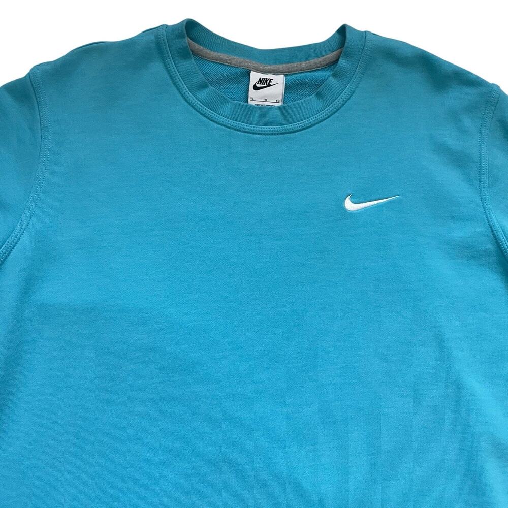 Nike Solo Swoosh Fleece Crew Sweatshirt Turquoise Blue XL Pullover Athleisure - Picture 3 of 10